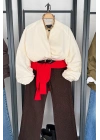 Kruvaze Kısa Bomber Mont Krem