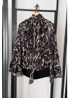 Leopar Desen Şifon Bluz Siyah