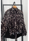 Leopar Desen Şifon Bluz Siyah