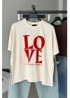Love Yazılı T-shirt Krem