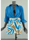 Blue Patterned Short Skirt