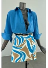 Blue Patterned Short Skirt