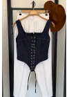 Ön Bağcıklı Denim Korse Büstiyer