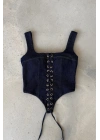 Ön Bağcıklı Denim Korse Büstiyer