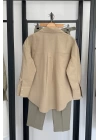 Oversize Basic Keten Gömlek Bej