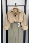 Oversize Basic Keten Gömlek Bej