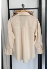 Oversize Basic Keten Gömlek Krem