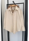 Oversize Basic Keten Gömlek Krem