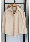 Oversize Basic Keten Gömlek Krem