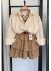 Oversize Basic Keten Gömlek Krem
