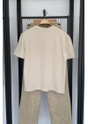 Oversize Bisiklet Yaka Kısa Kol T-Shirt Ekru