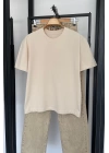 Oversize Bisiklet Yaka Kısa Kol T-Shirt Ekru