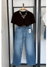 Oversize Bisiklet Yaka Kısa Kol T-Shirt Kahverengi