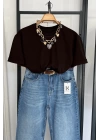 Oversize Bisiklet Yaka Kısa Kol T-Shirt Kahverengi