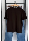 Oversize Bisiklet Yaka Kısa Kol T-Shirt Kahverengi