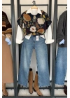 Oversize Çiçek Dokulu Süveter Antrasit