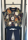 Oversize Çiçek Dokulu Süveter Antrasit