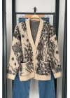 Oversize Desenli Hırka Ekru