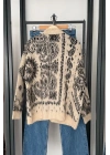 Oversize Desenli Hırka Ekru