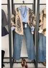 Oversize Desenli Hırka Ekru