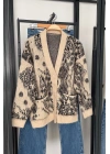 Oversize Desenli Hırka Ekru