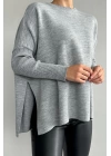 Oversize Düz Kazak Gri