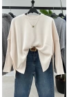 Oversize Düz Kazak Krem
