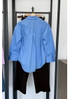 Oversize Tek Cep Pamuklu Gömlek Mavi