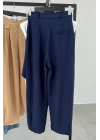 Paça Detay Keten Pantolon Lacivert