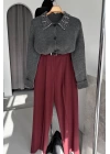 Palazzo Fabric Trousers Bordo