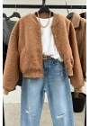 Peluş Bomber Ceket Camel