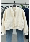 Peluş Bomber Ceket Ekru