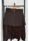 Pileli Kendinden Kemerli Ekose Şort Etek Kahverengi