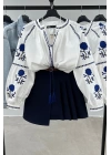 Pleated Navy Blue Short Skirt