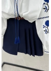 Pleated Navy Blue Short Skirt