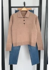 Polo Yaka 3 Düğmeli Kazak Camel