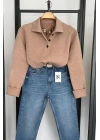 Polo Yaka 3 Düğmeli Kazak Camel