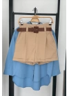 Premıum Beli Lastikli Kemerli Şort Camel