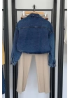 Premıum Cepsiz Crop Denim Gömlek Mavi