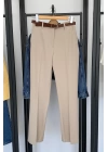 Premıum Kemerli Düz Fit Pantolon Taş