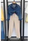 Premıum Kemerli Düz Fit Pantolon Taş