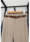 Premıum Kemerli Düz Fit Pantolon Taş