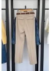Premıum Kemerli Düz Fit Pantolon Taş