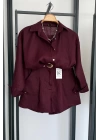 Premıum Oversize Keten Gömlek Bordo