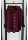 Premıum Oversize Keten Gömlek Bordo