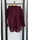 Premıum Oversize Keten Gömlek Bordo