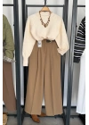 Rahat Kalıp Kemerli Geniş Paça Pantolon Camel