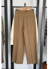 Rahat Kalıp Kemerli Geniş Paça Pantolon Camel