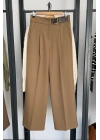 Rahat Kalıp Kemerli Geniş Paça Pantolon Camel
