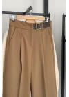 Rahat Kalıp Kemerli Geniş Paça Pantolon Camel